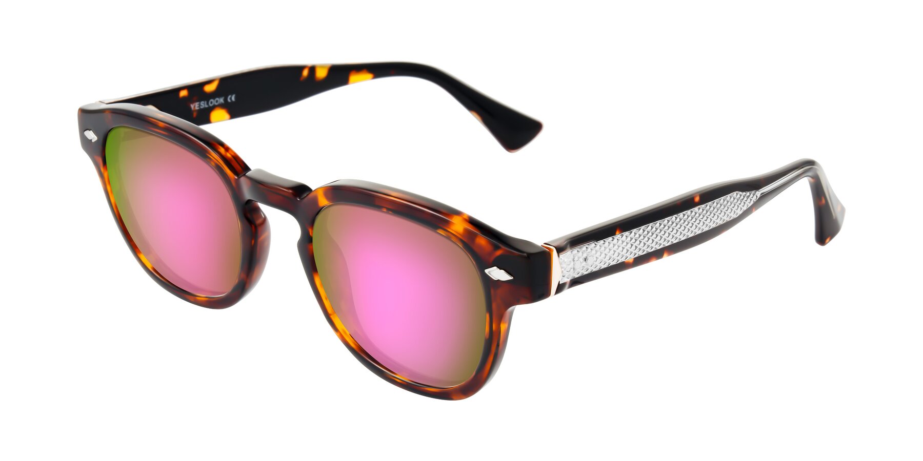 Angle of Sunny in Tortoise with Pink Mirrored Lenses