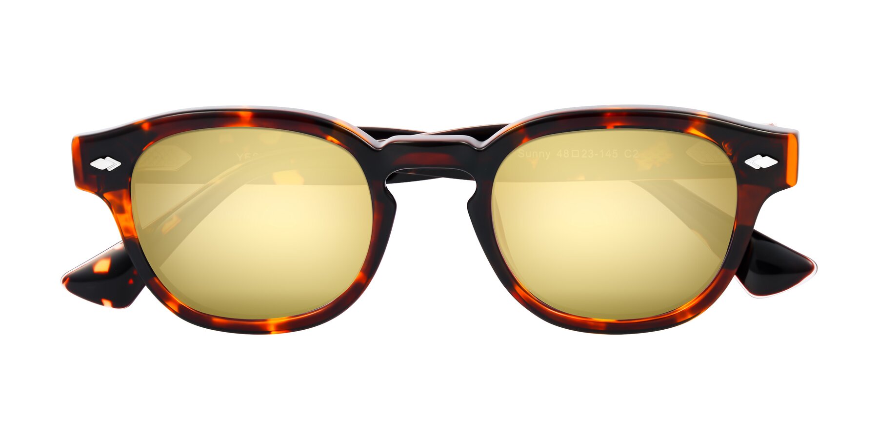 Folded Front of Sunny in Tortoise with Gold Mirrored Lenses