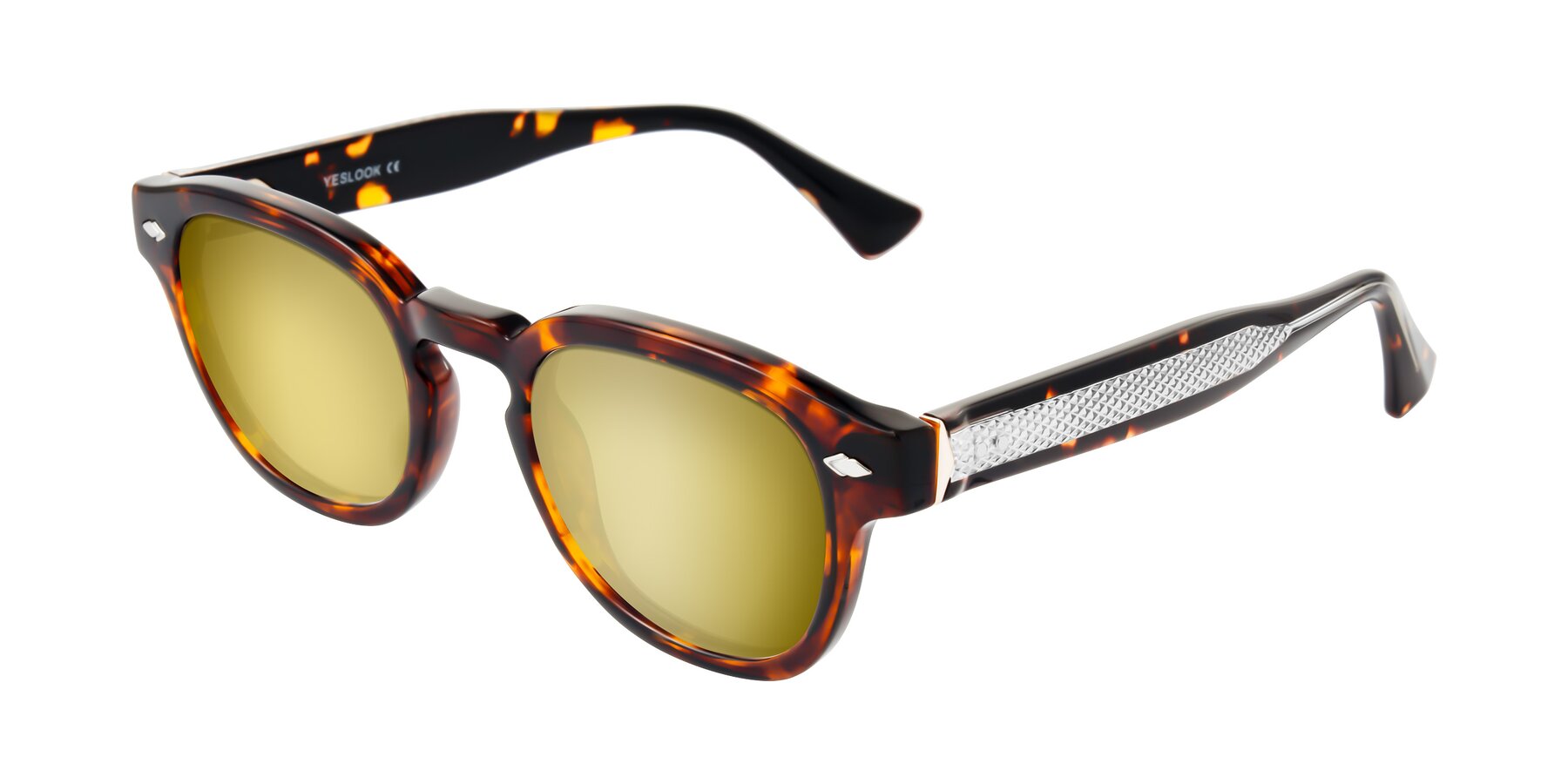 Angle of Sunny in Tortoise with Gold Mirrored Lenses
