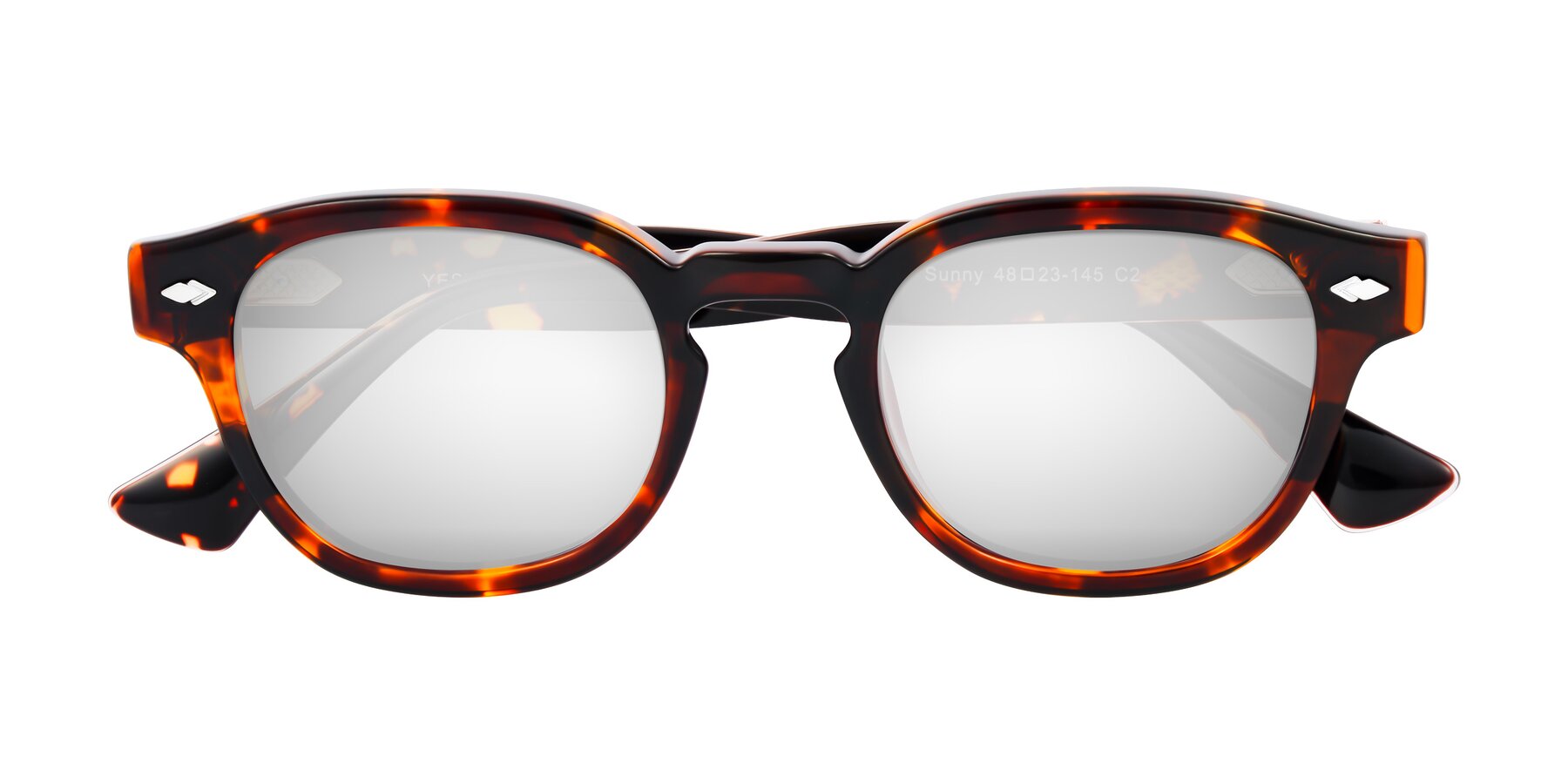 Folded Front of Sunny in Tortoise with Silver Mirrored Lenses