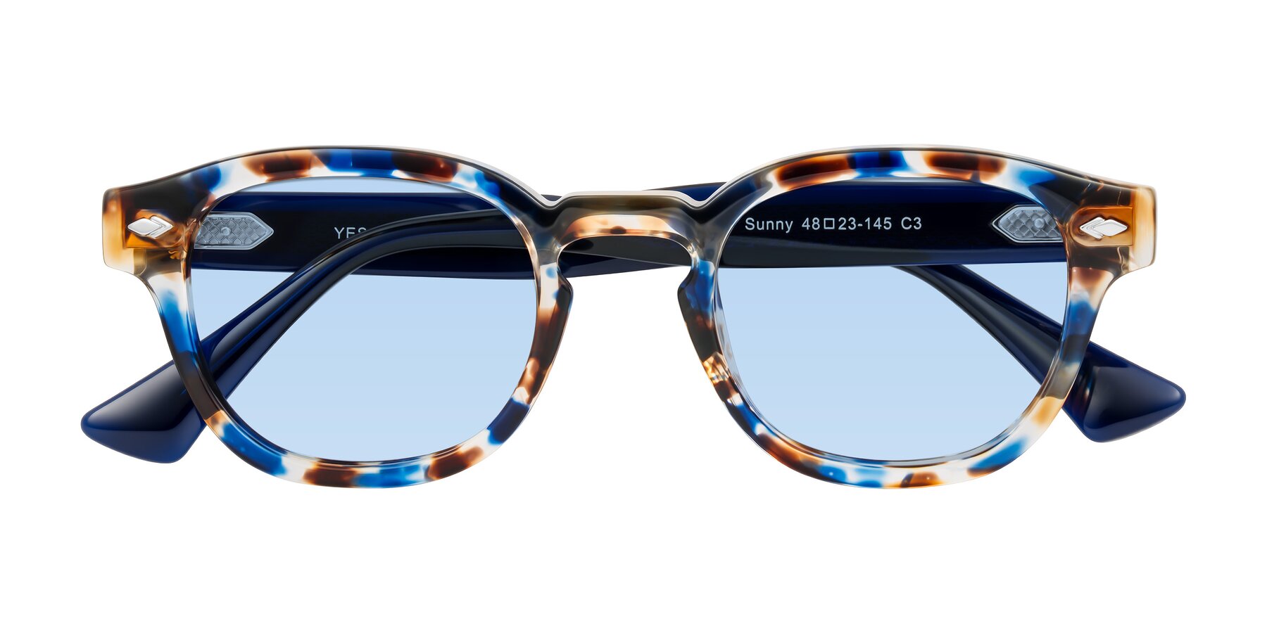 Folded Front of Sunny in Jellyfish Tortoise with Light Blue Tinted Lenses