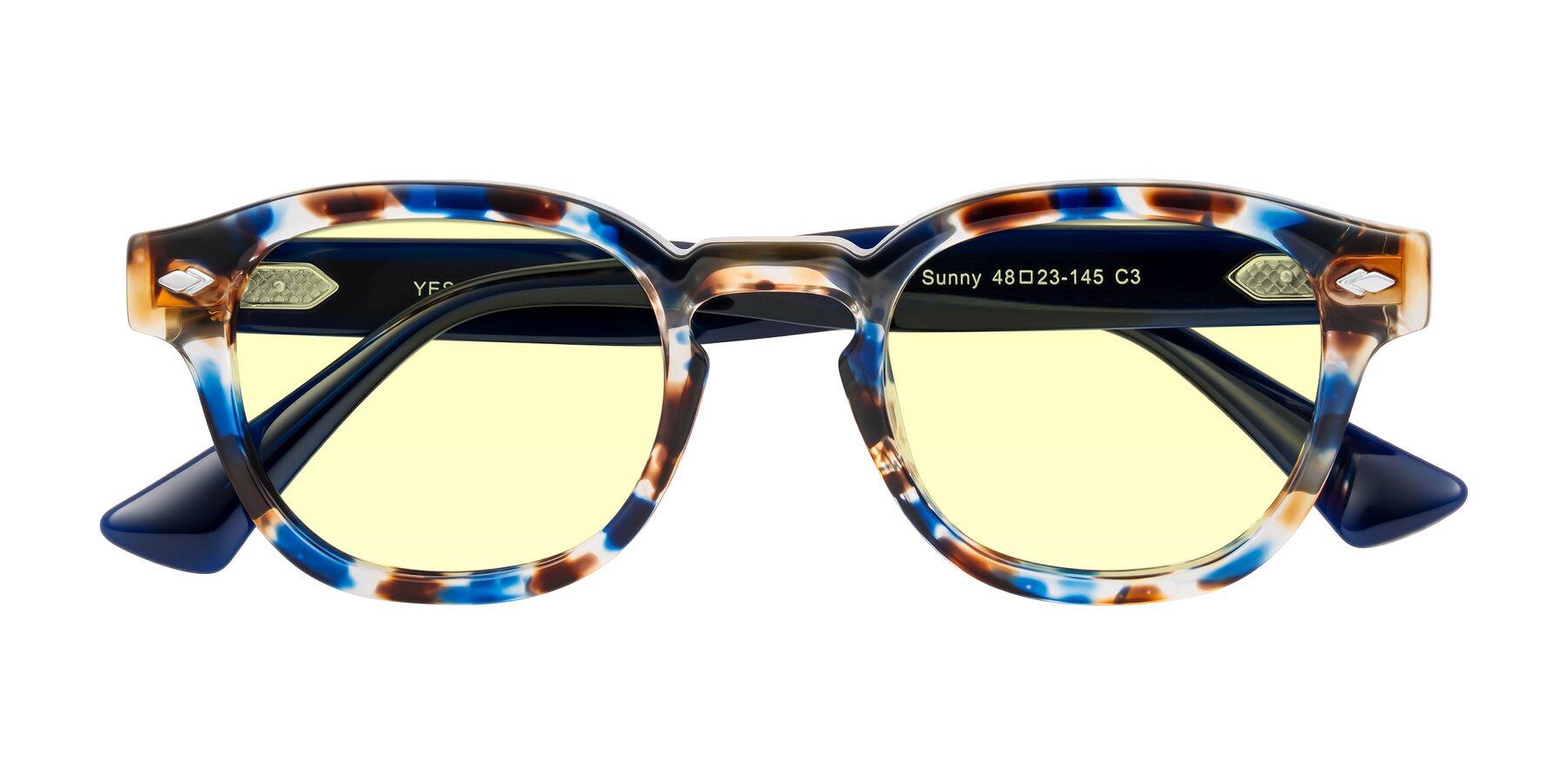 Folded Front of Sunny in Jellyfish Tortoise with Light Yellow Tinted Lenses