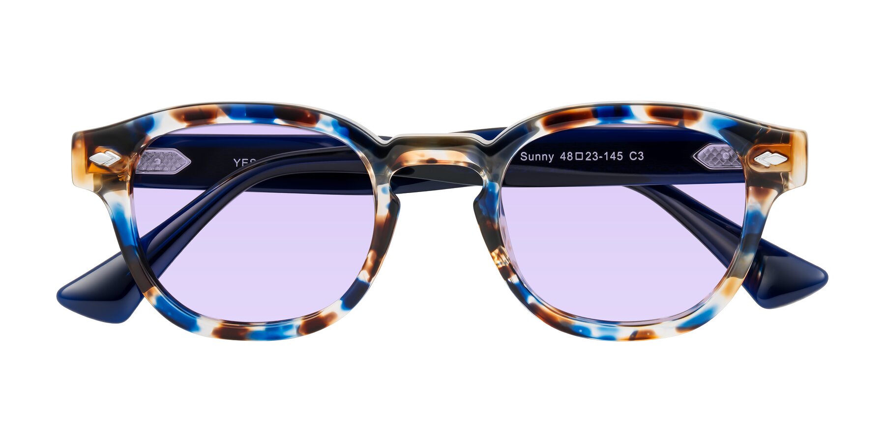 Folded Front of Sunny in Jellyfish Tortoise with Light Purple Tinted Lenses