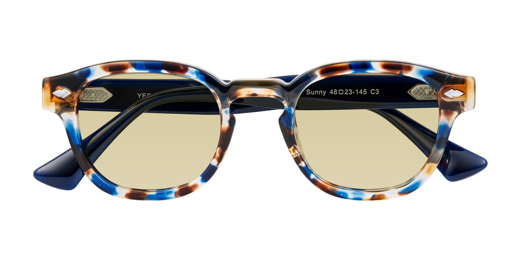 Folded Front of Sunny in Jellyfish Tortoise with Light Champagne Tinted Lenses