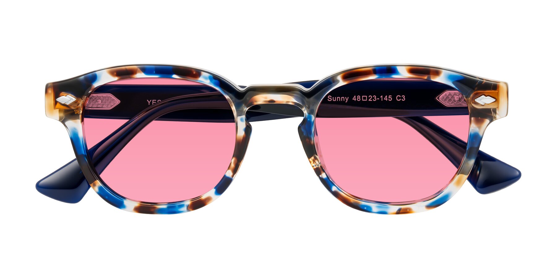 Folded Front of Sunny in Jellyfish Tortoise with Pink Tinted Lenses