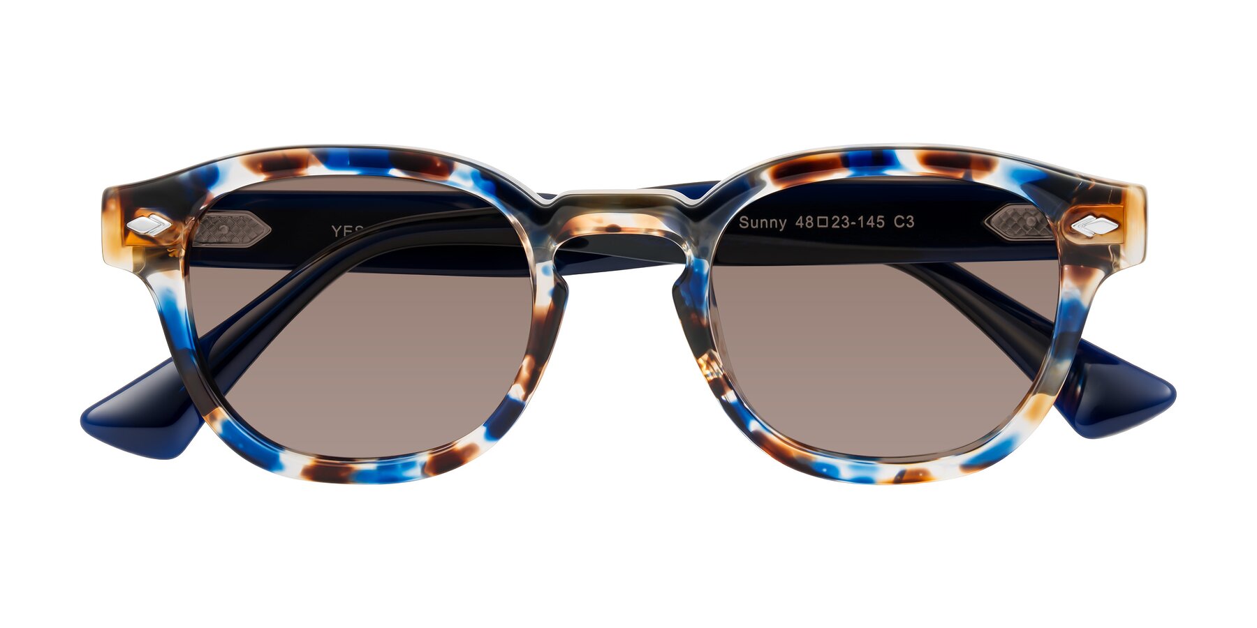 Folded Front of Sunny in Jellyfish Tortoise with Medium Brown Tinted Lenses