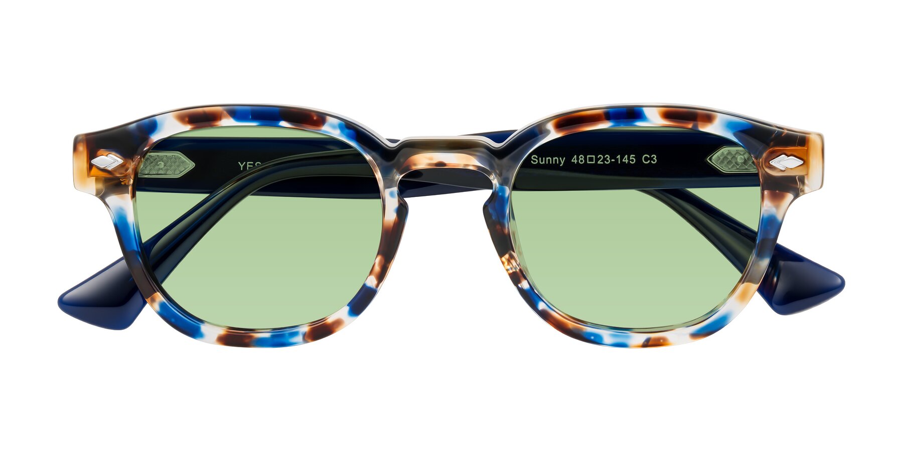 Folded Front of Sunny in Jellyfish Tortoise with Medium Green Tinted Lenses