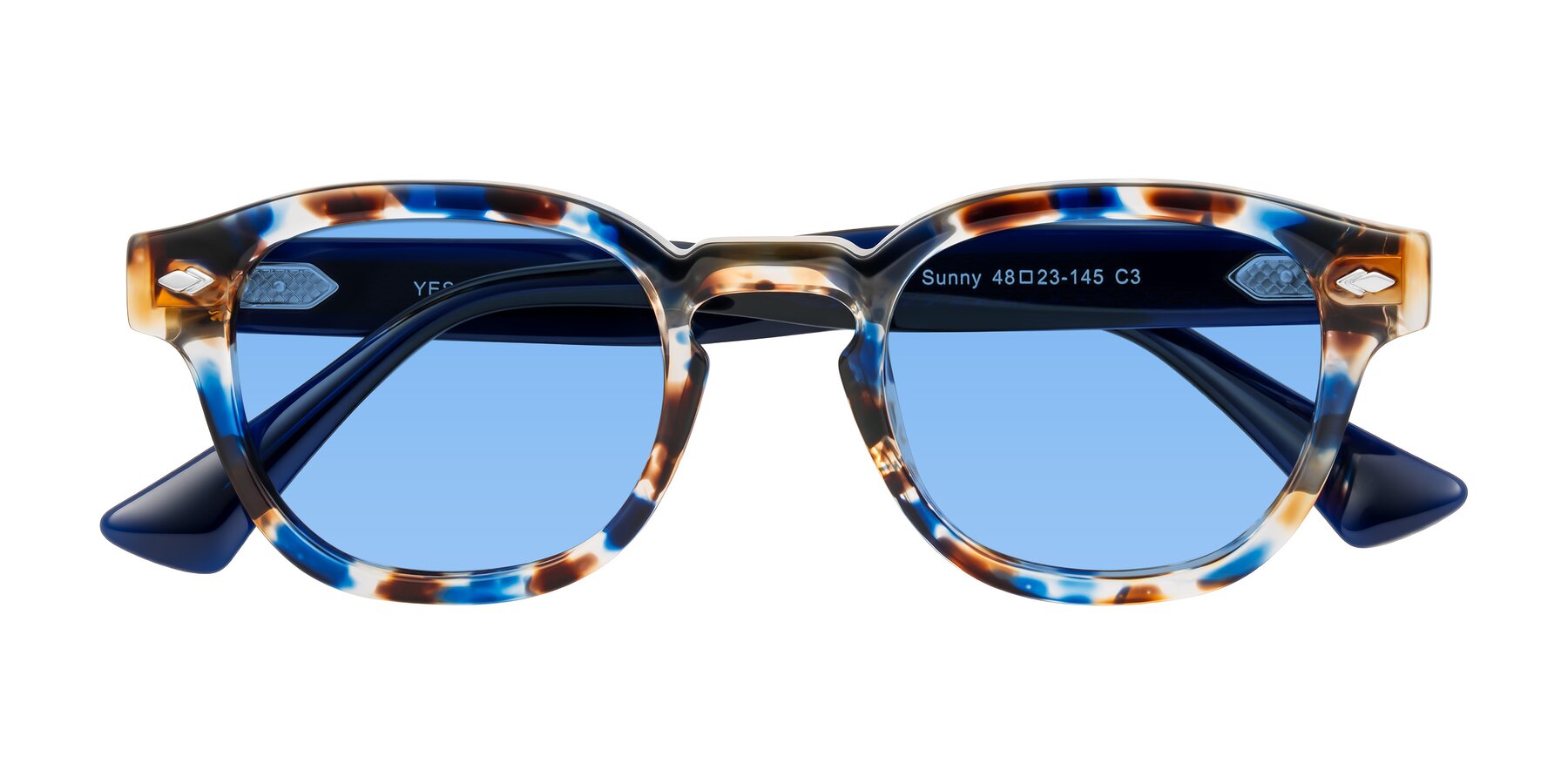 Folded Front of Sunny in Jellyfish Tortoise with Medium Blue Tinted Lenses