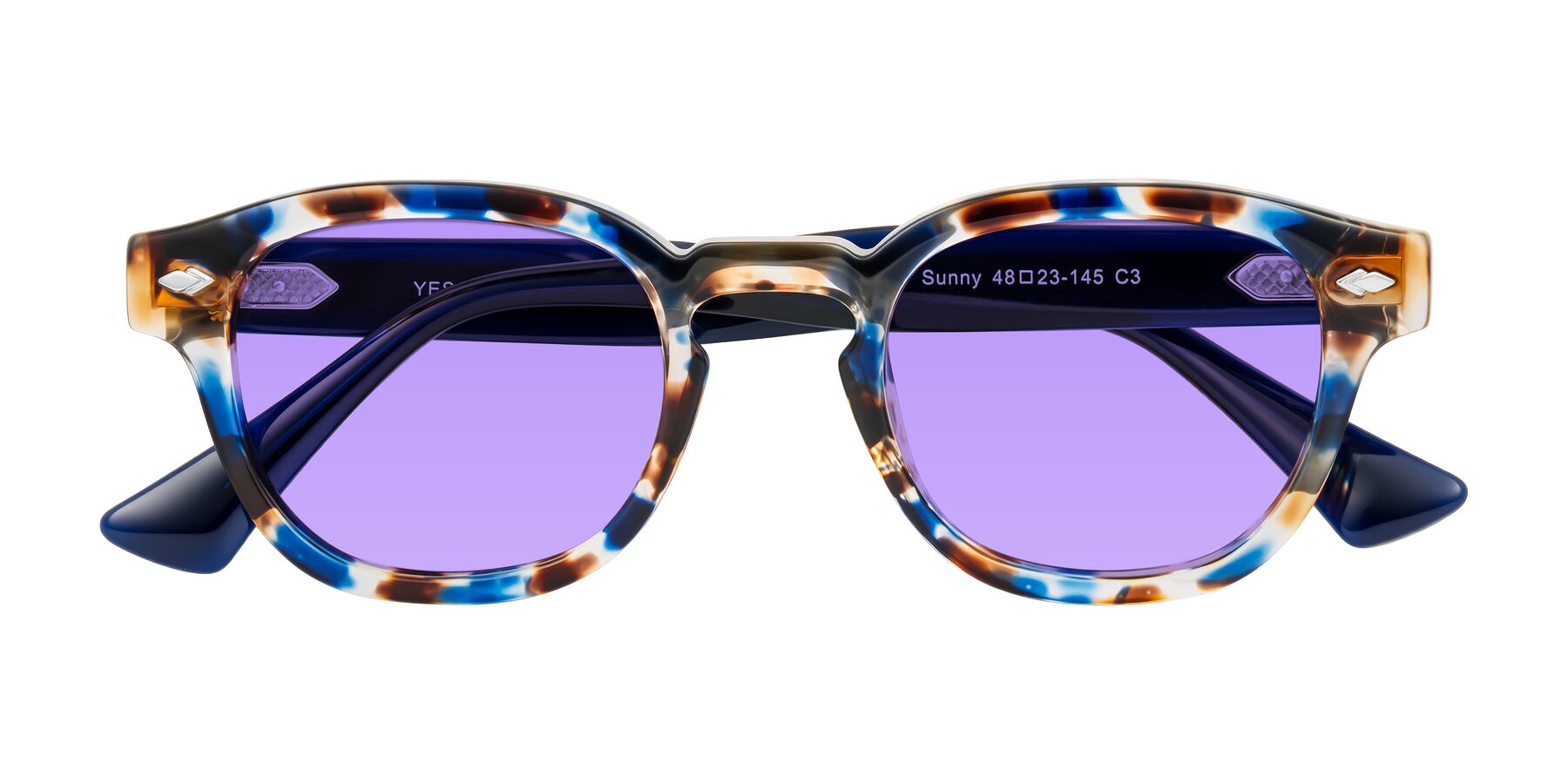 Folded Front of Sunny in Jellyfish Tortoise with Medium Purple Tinted Lenses