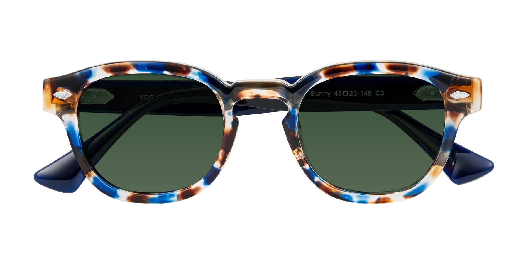 Folded Front of Sunny in Jellyfish Tortoise with Green Tinted Lenses