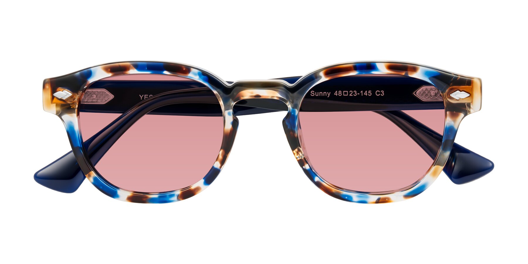 Folded Front of Sunny in Jellyfish Tortoise with Medium Garnet Tinted Lenses