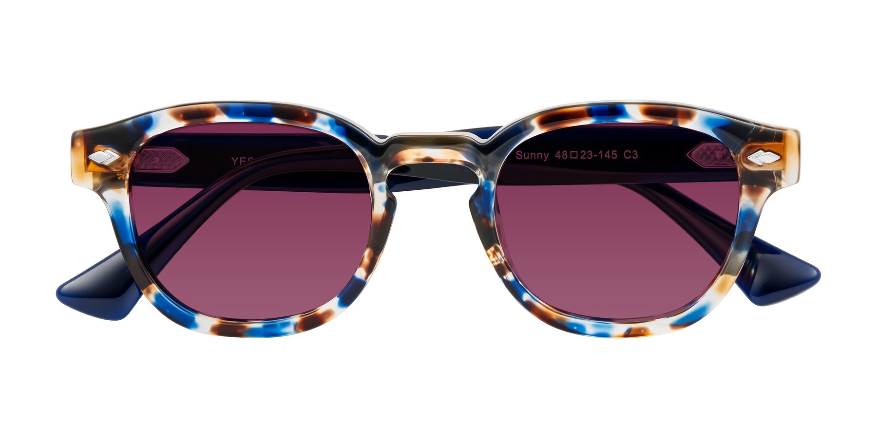Folded Front of Sunny in Jellyfish Tortoise with Wine Tinted Lenses