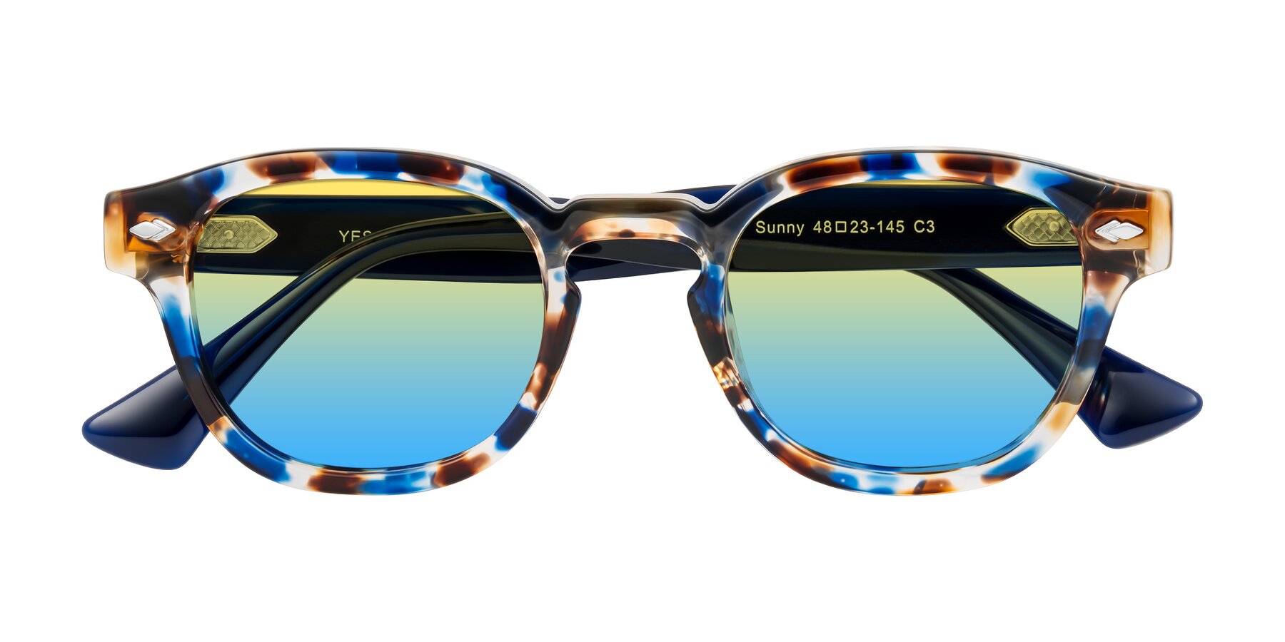 Folded Front of Sunny in Jellyfish Tortoise with Yellow / Blue Gradient Lenses