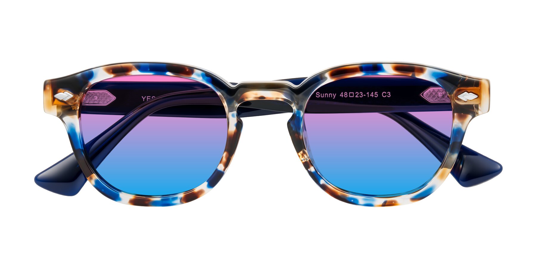 Folded Front of Sunny in Jellyfish Tortoise with Pink / Blue Gradient Lenses