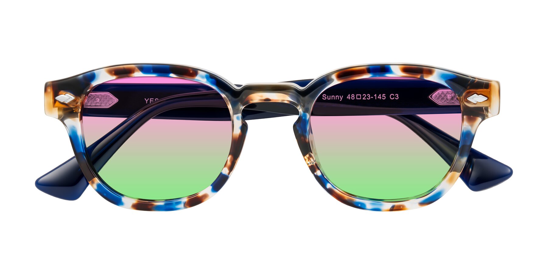 Folded Front of Sunny in Jellyfish Tortoise with Pink / Green Gradient Lenses