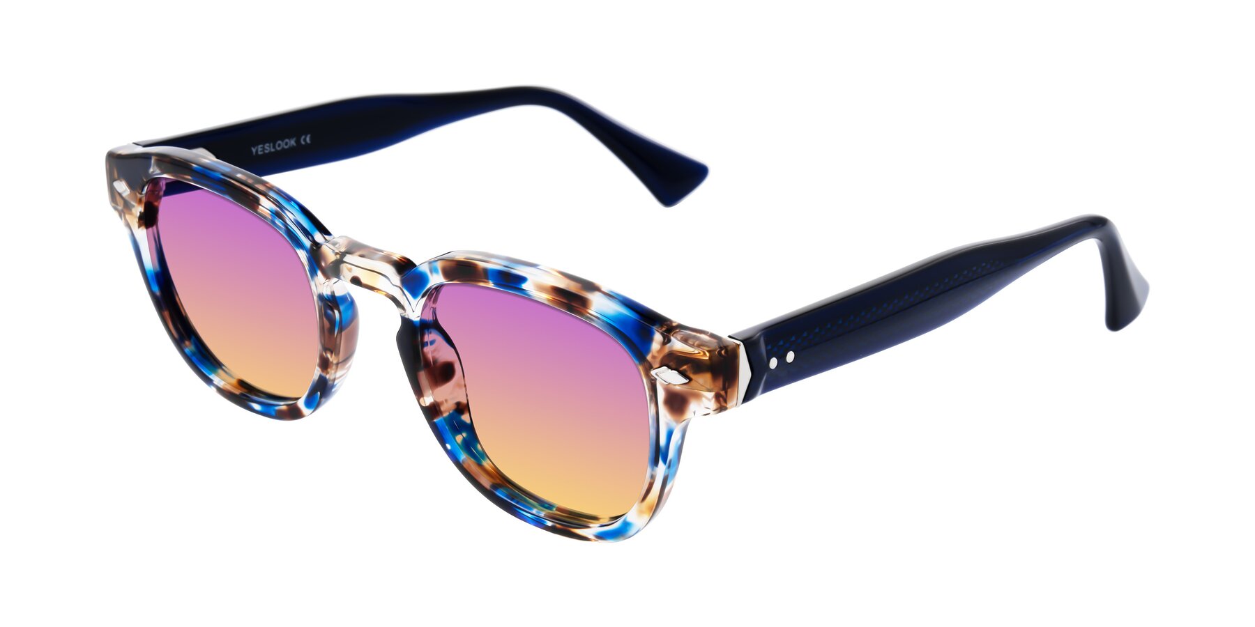Angle of Sunny in Jellyfish Tortoise with Purple / Yellow Gradient Lenses