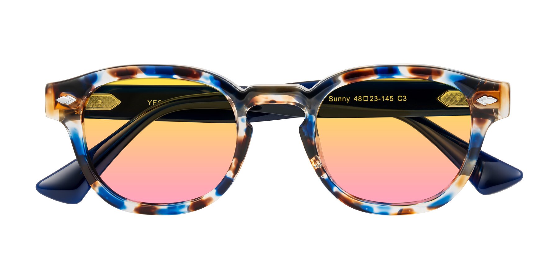 Folded Front of Sunny in Jellyfish Tortoise with Yellow / Pink Gradient Lenses