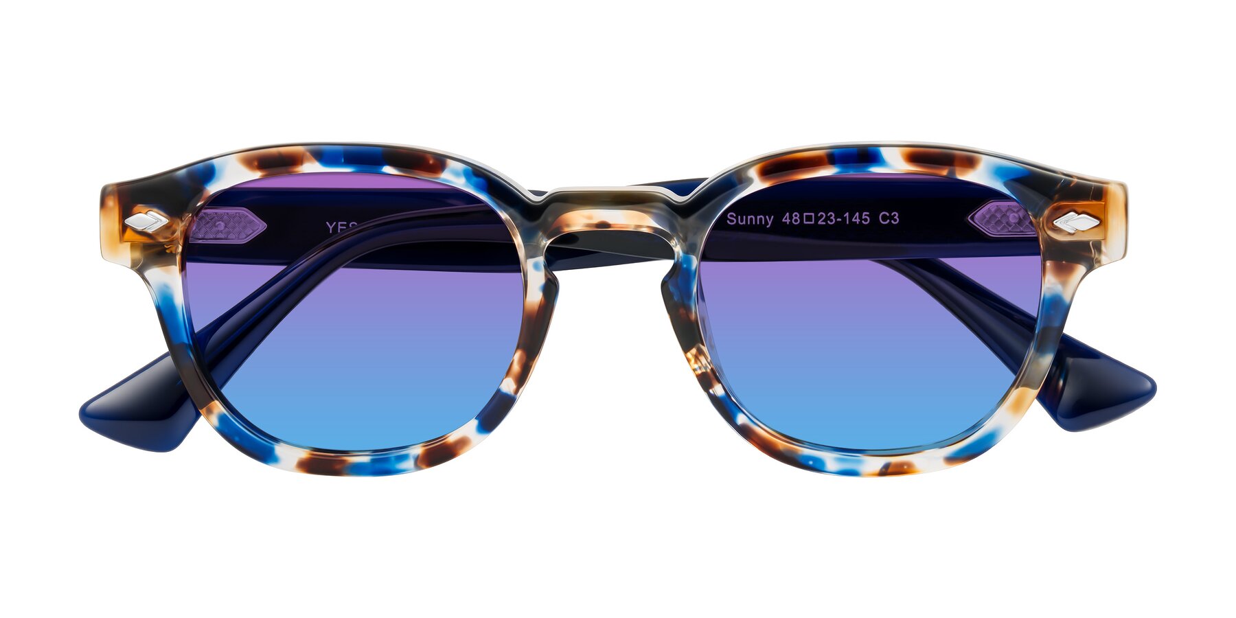 Folded Front of Sunny in Jellyfish Tortoise with Purple / Blue Gradient Lenses