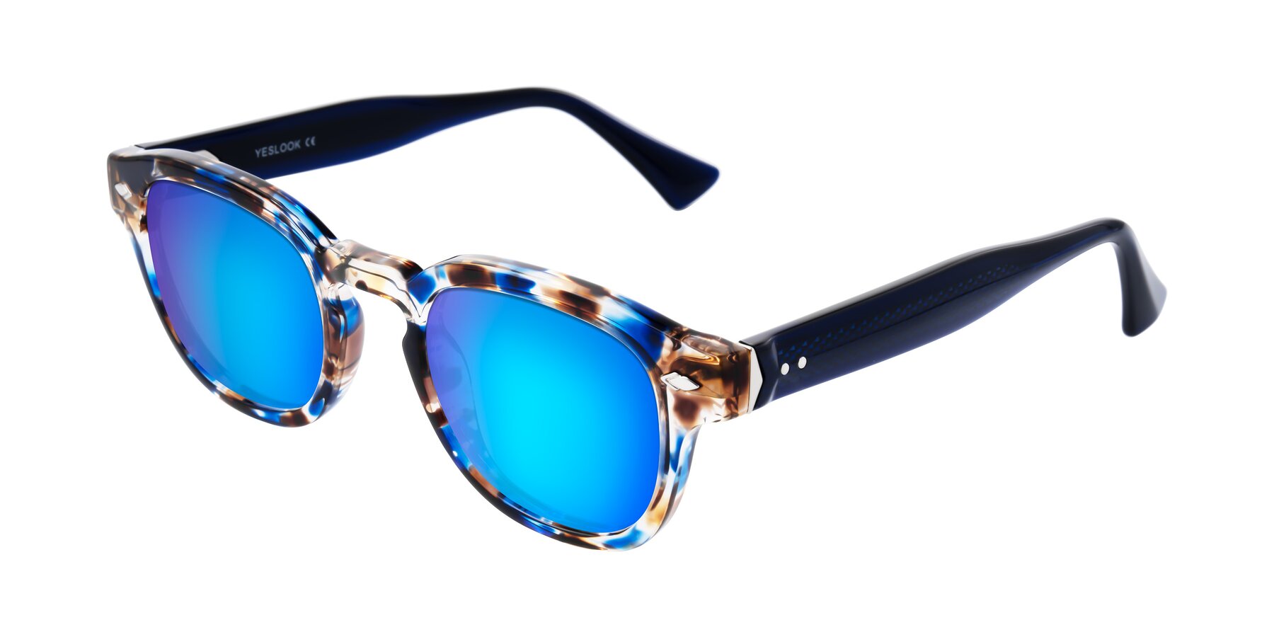 Angle of Sunny in Jellyfish Tortoise with Blue Mirrored Lenses