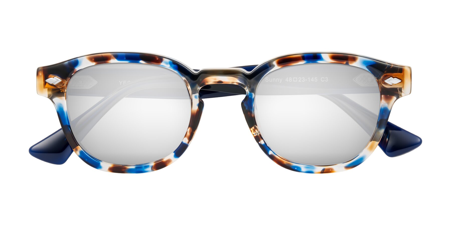 Folded Front of Sunny in Jellyfish Tortoise with Silver Mirrored Lenses