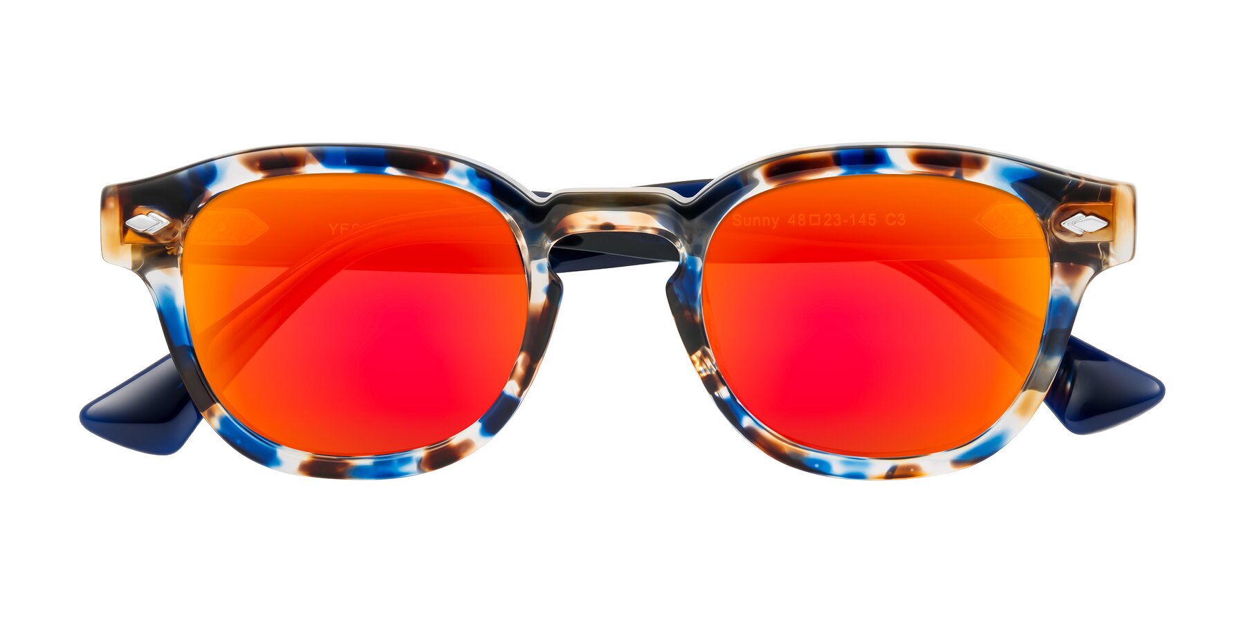 Folded Front of Sunny in Jellyfish Tortoise with Red Gold Mirrored Lenses