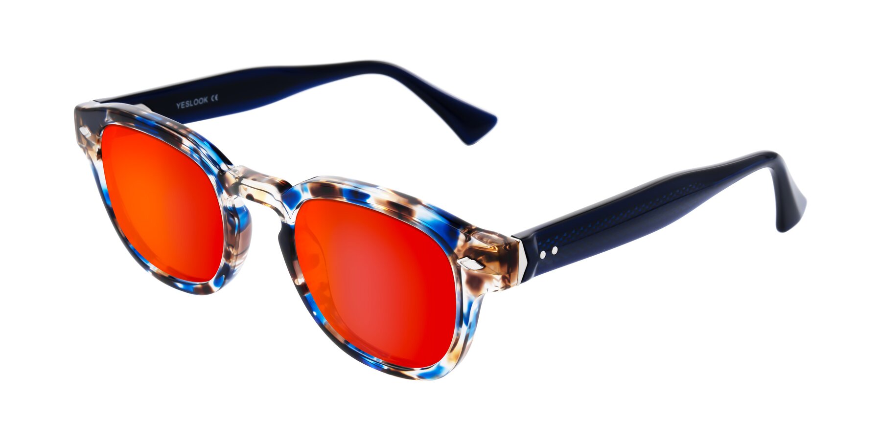 Angle of Sunny in Jellyfish Tortoise with Red Gold Mirrored Lenses