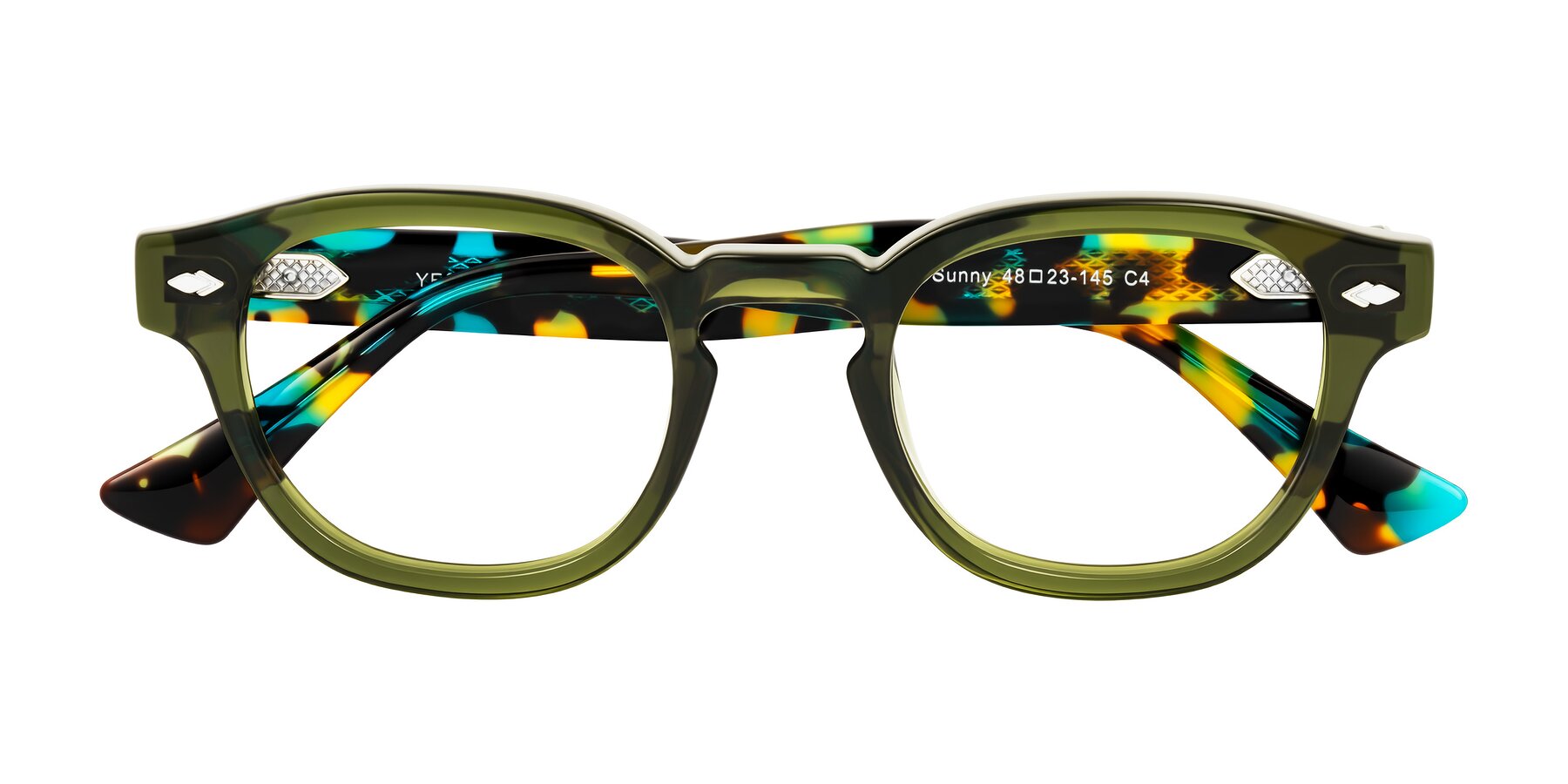 Folded Front of Sunny in Green with Clear Eyeglass Lenses
