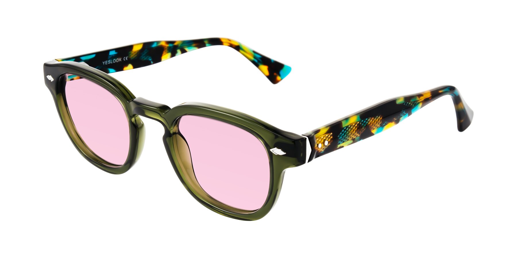 Angle of Sunny in Green with Light Pink Tinted Lenses