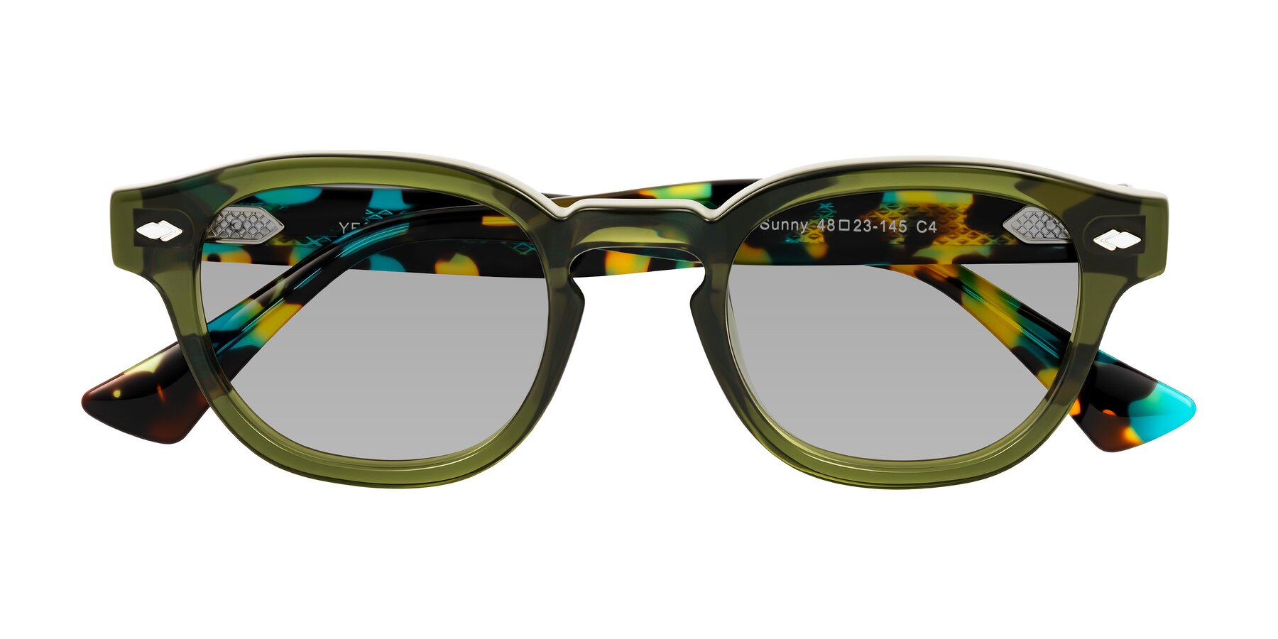 Folded Front of Sunny in Green with Light Gray Tinted Lenses
