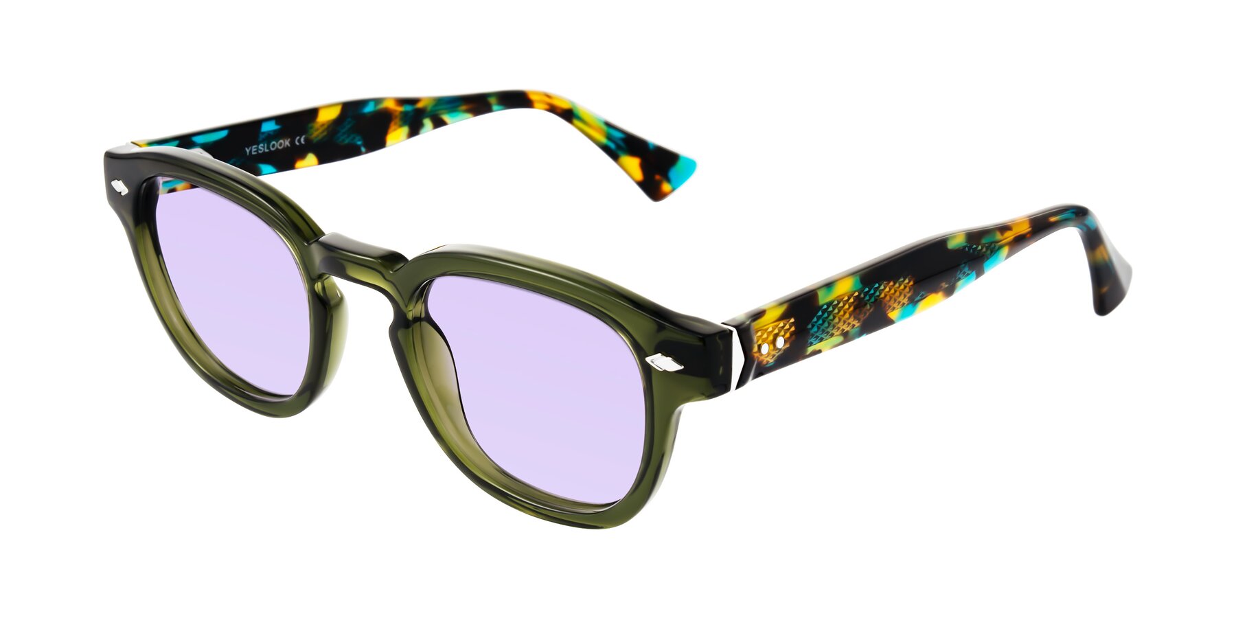 Angle of Sunny in Green with Light Purple Tinted Lenses