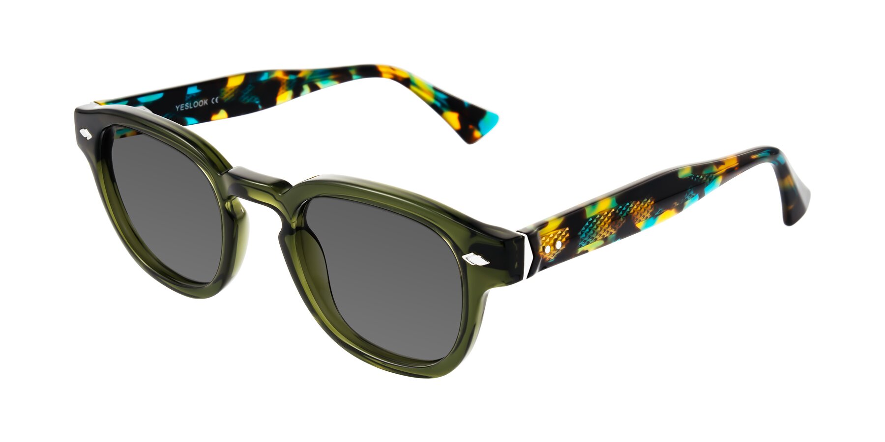 Angle of Sunny in Green with Medium Gray Tinted Lenses
