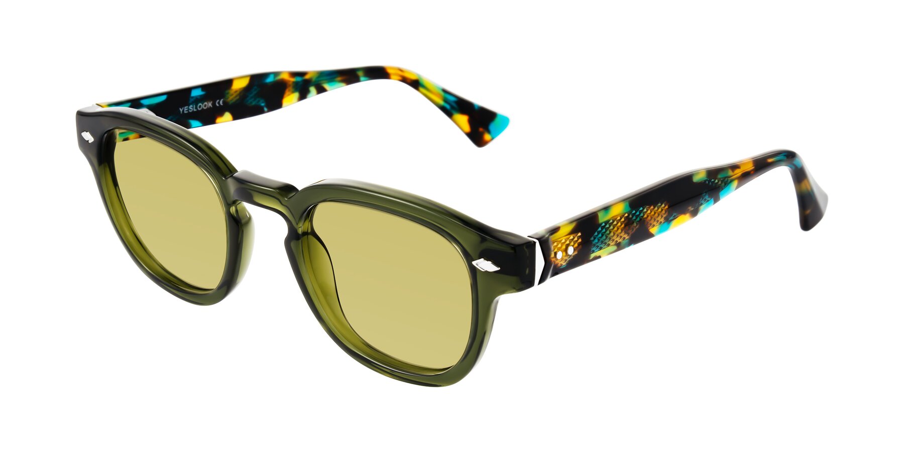 Angle of Sunny in Green with Medium Champagne Tinted Lenses