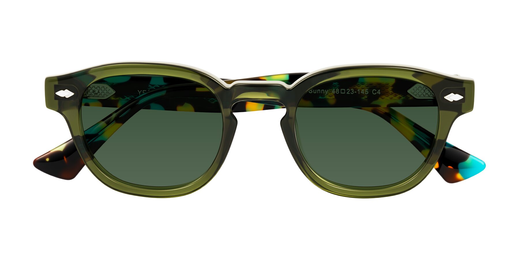 Folded Front of Sunny in Green with Green Tinted Lenses