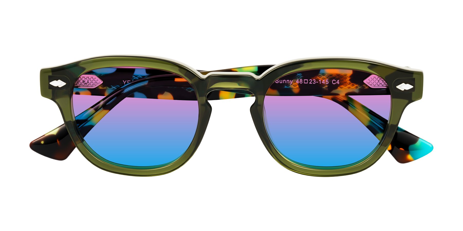 Folded Front of Sunny in Green with Pink / Blue Gradient Lenses