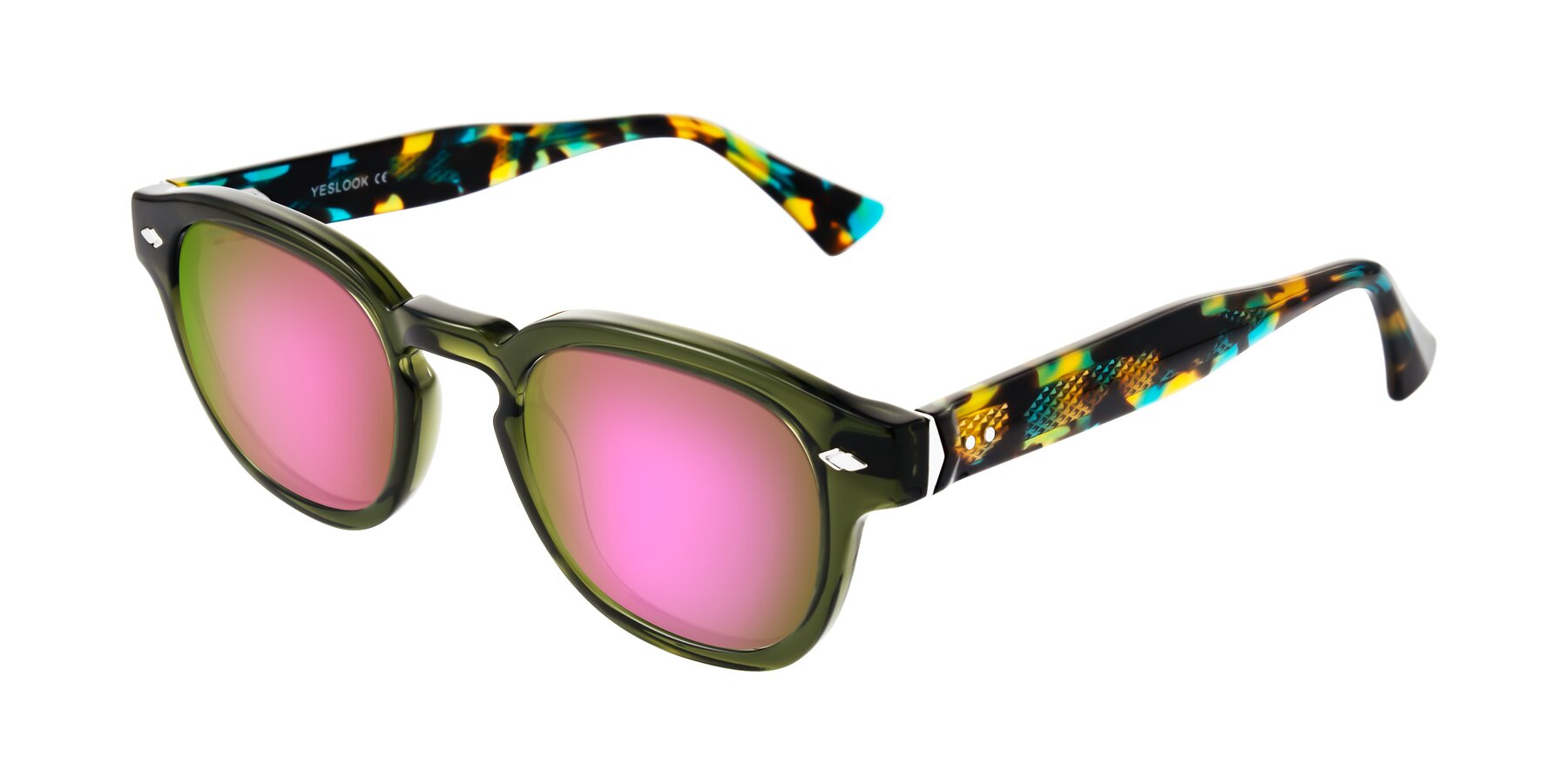 Angle of Sunny in Green with Pink Mirrored Lenses