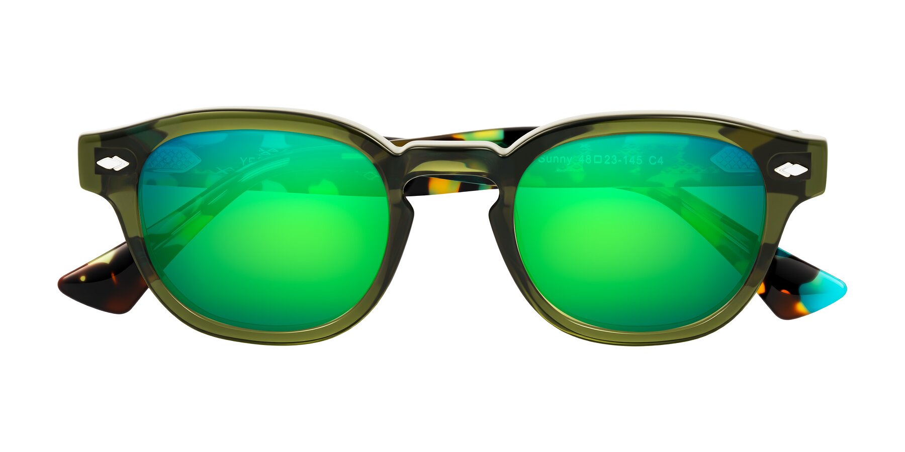 Folded Front of Sunny in Green with Green Mirrored Lenses