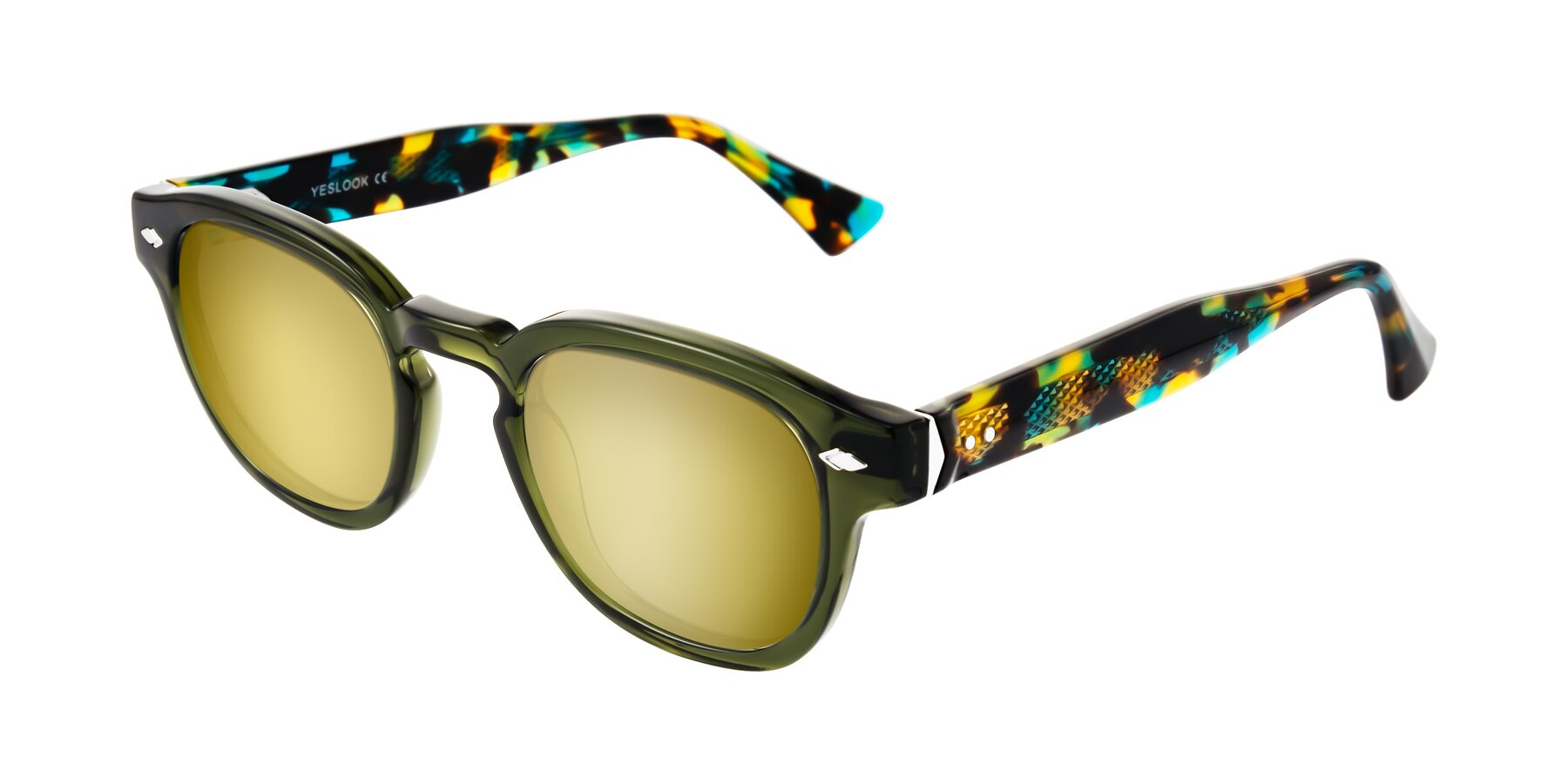 Angle of Sunny in Green with Gold Mirrored Lenses