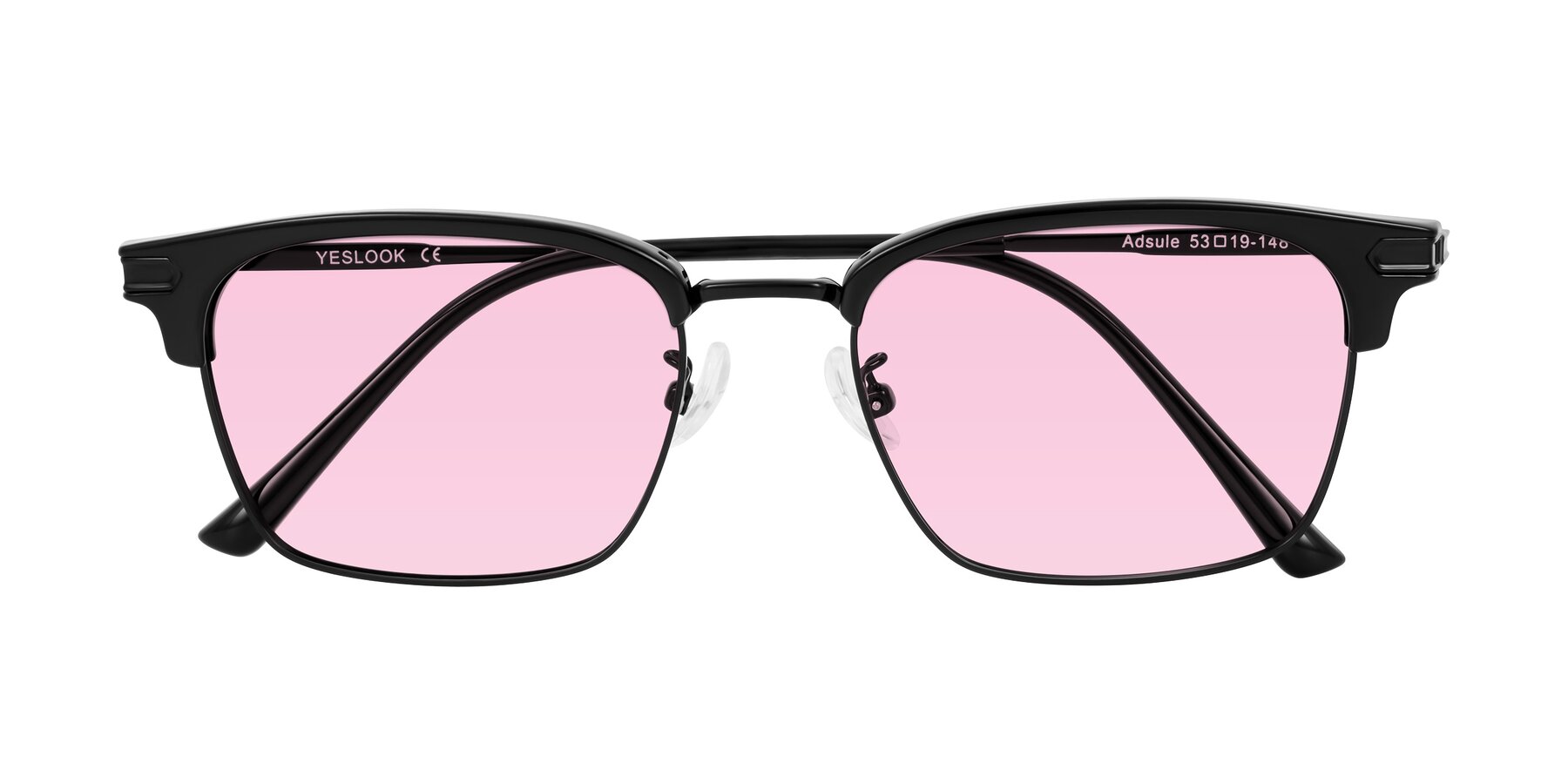 Folded Front of Adsule in Black with Light Pink Tinted Lenses