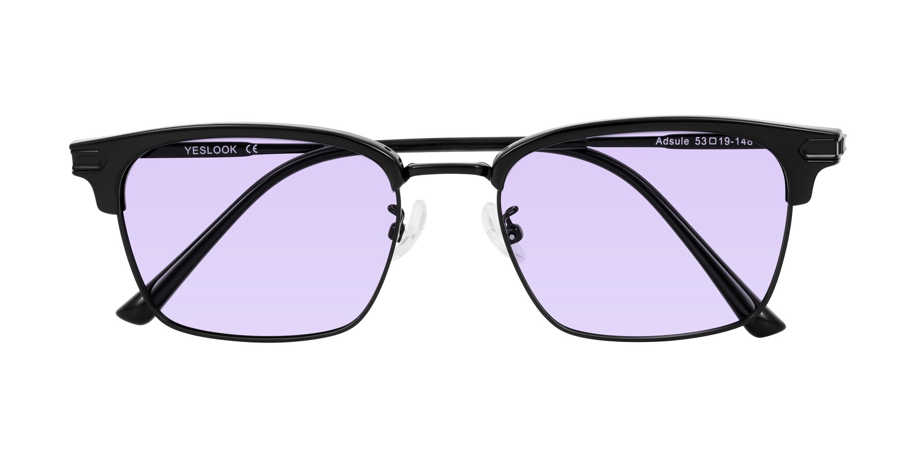 Folded Front of Adsule in Black with Light Purple Tinted Lenses