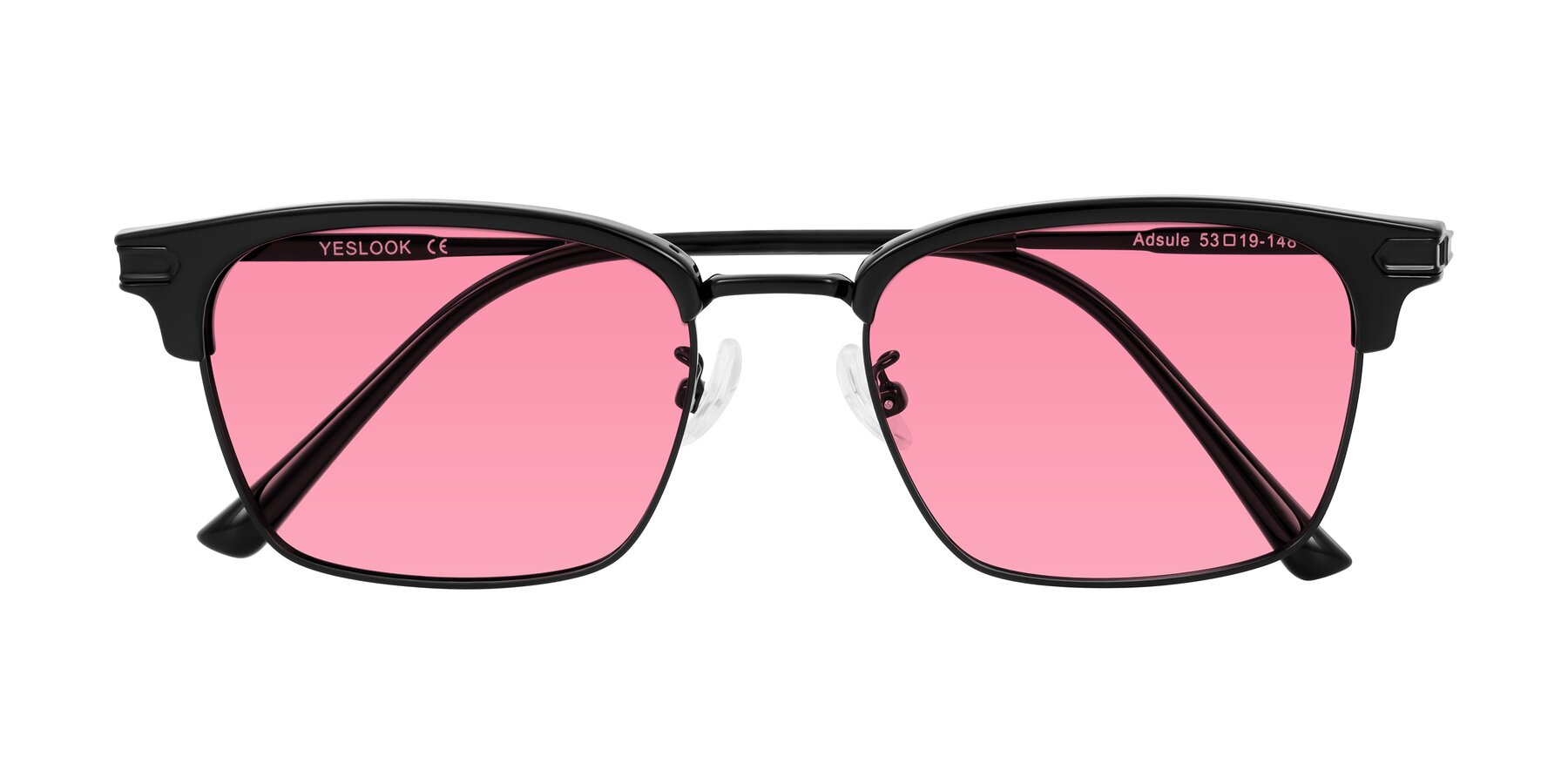 Folded Front of Adsule in Black with Pink Tinted Lenses