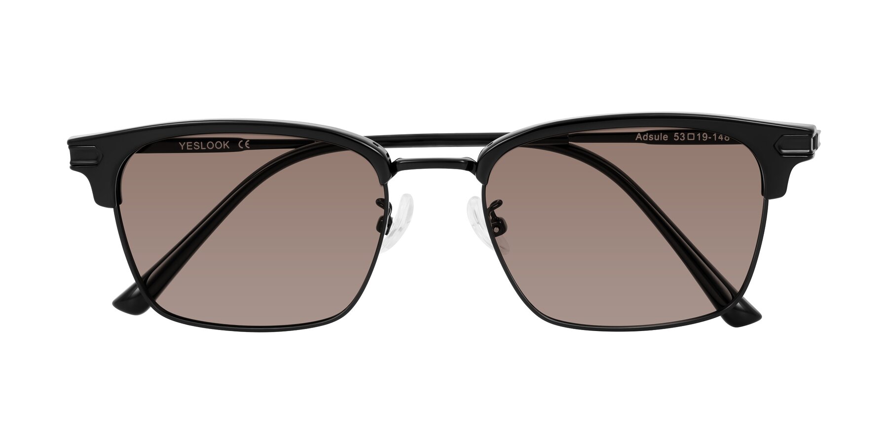 Folded Front of Adsule in Black with Medium Brown Tinted Lenses