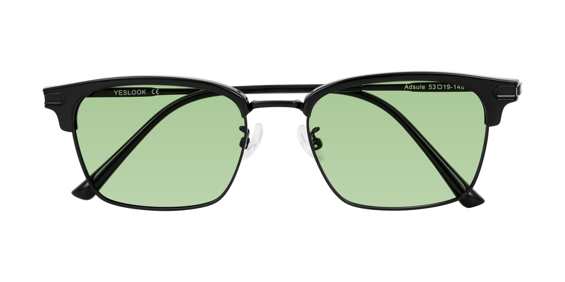 Folded Front of Adsule in Black with Medium Green Tinted Lenses