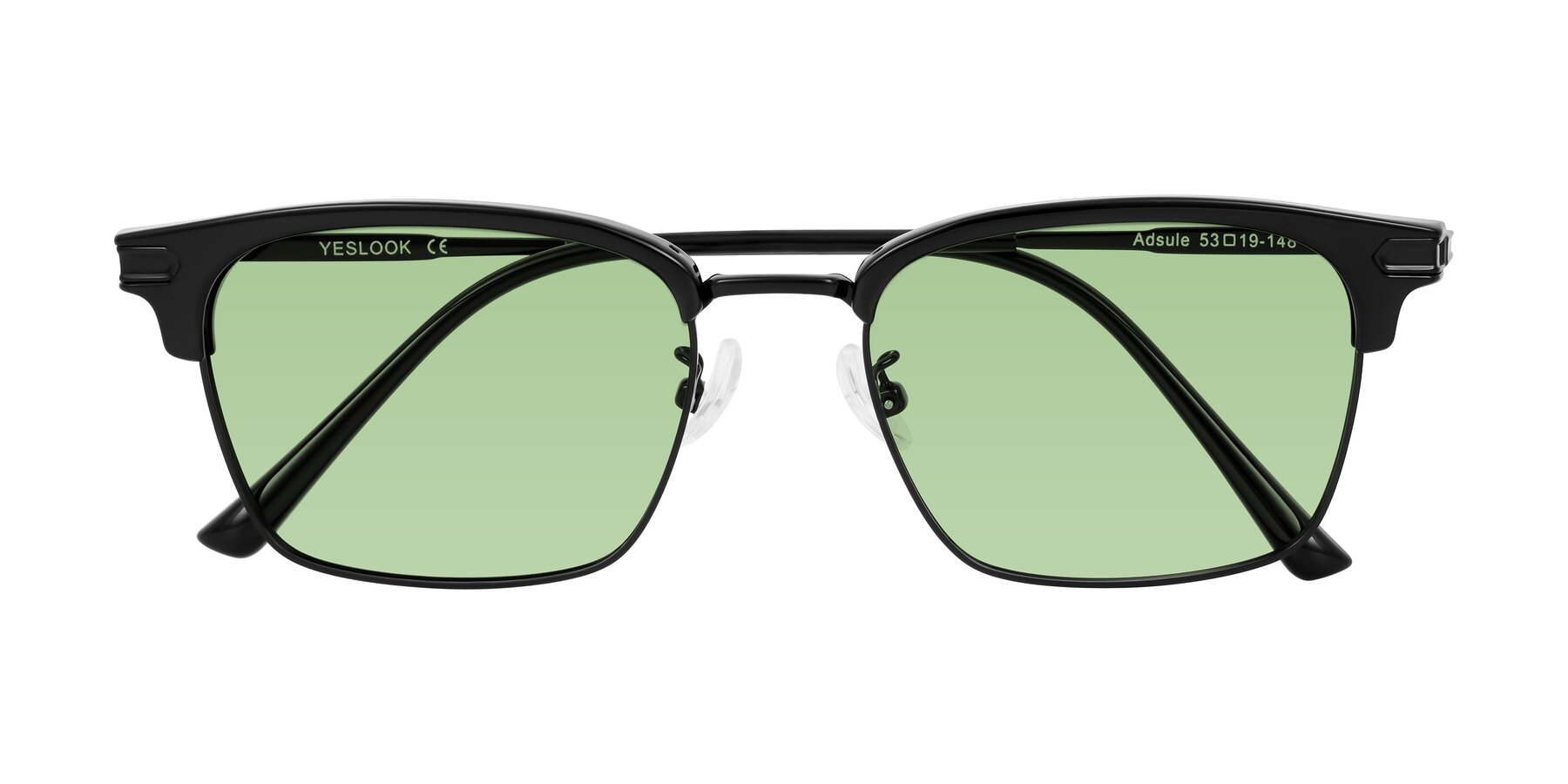 Folded Front of Adsule in Black with Medium Green Tinted Lenses