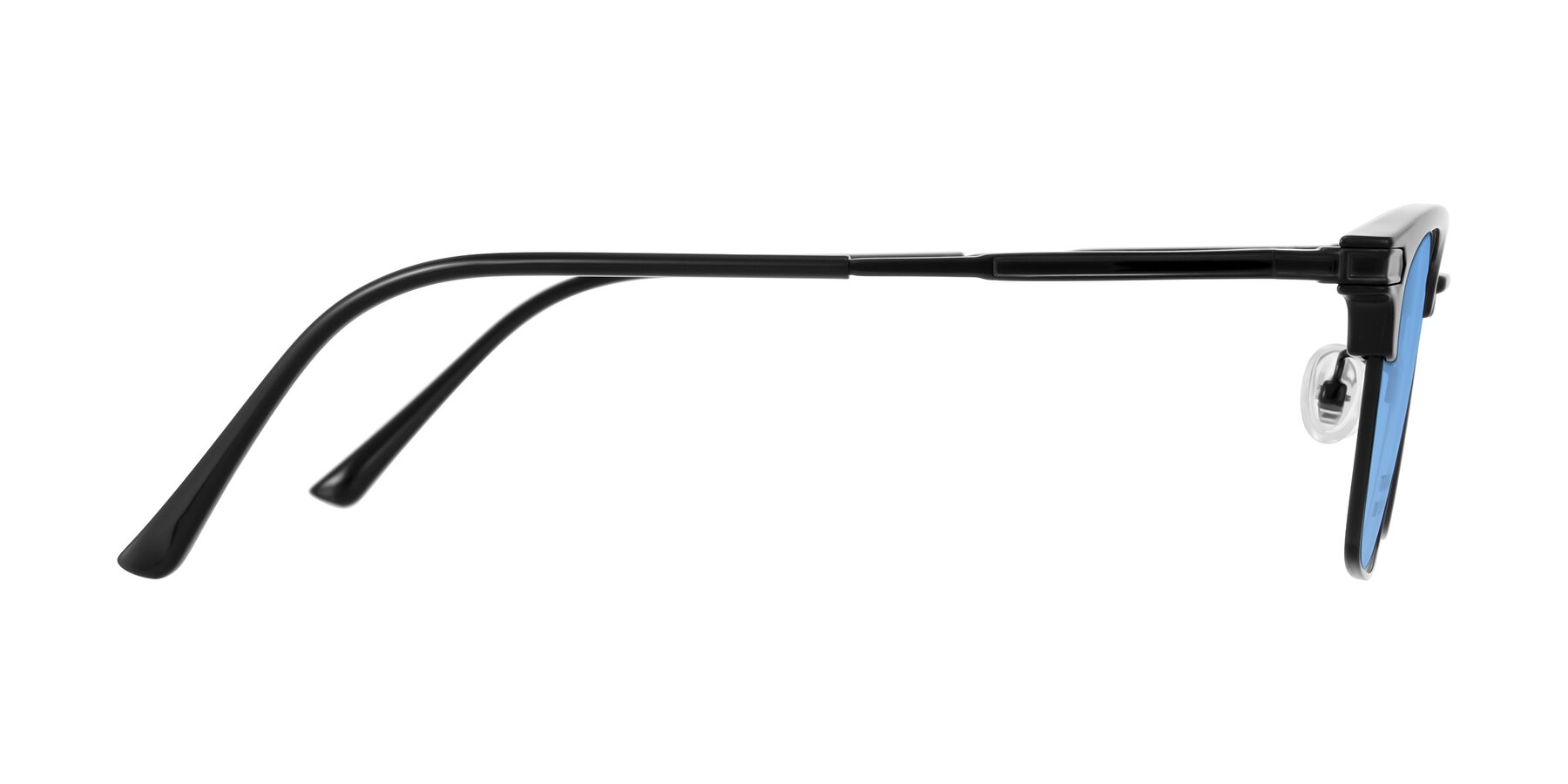 Side of Adsule in Black with Medium Blue Tinted Lenses