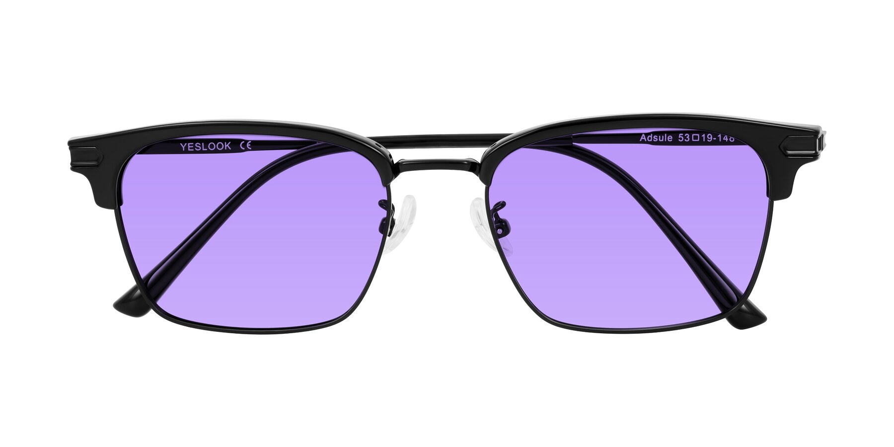 Folded Front of Adsule in Black with Medium Purple Tinted Lenses