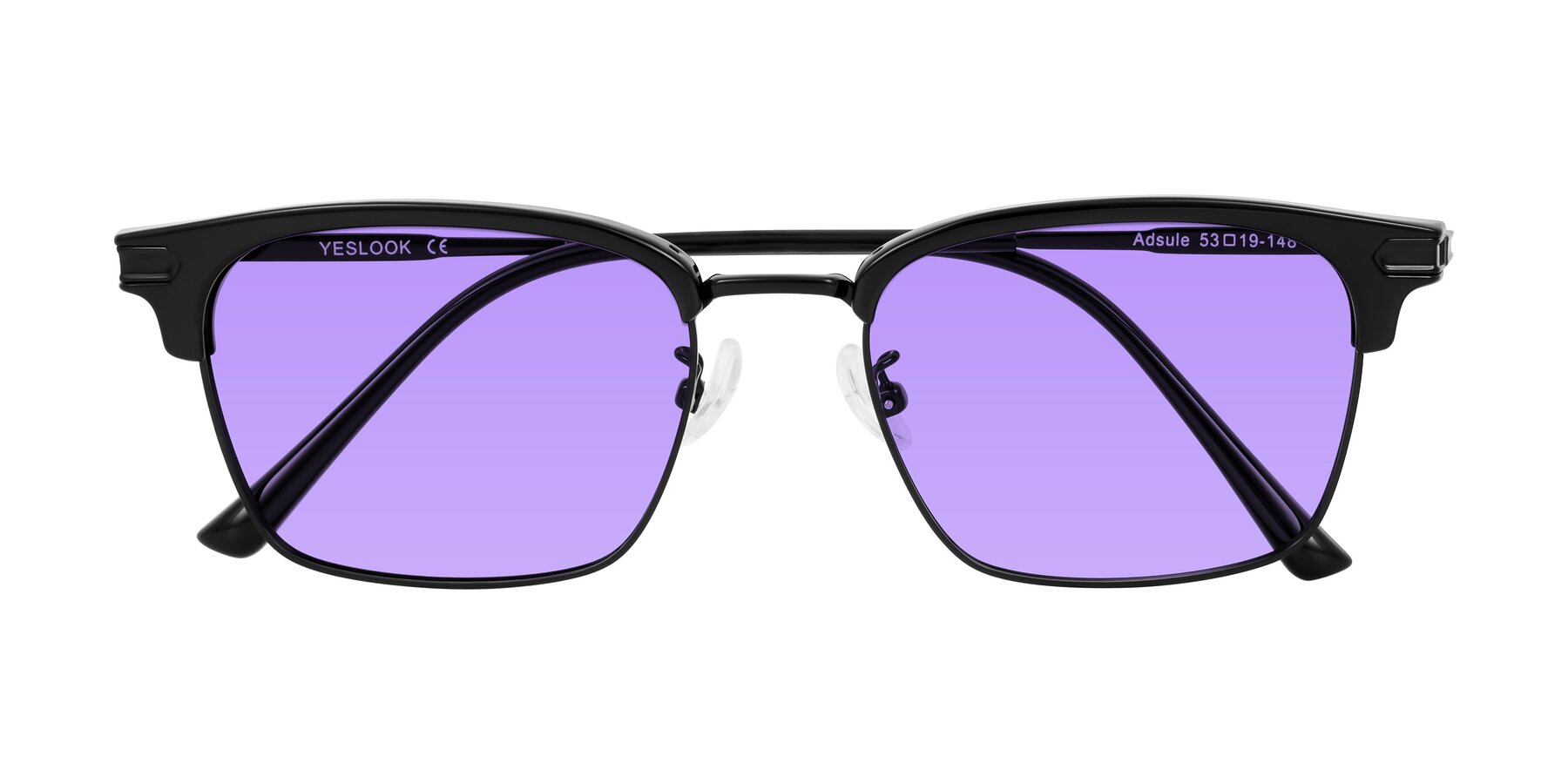 Folded Front of Adsule in Black with Medium Purple Tinted Lenses