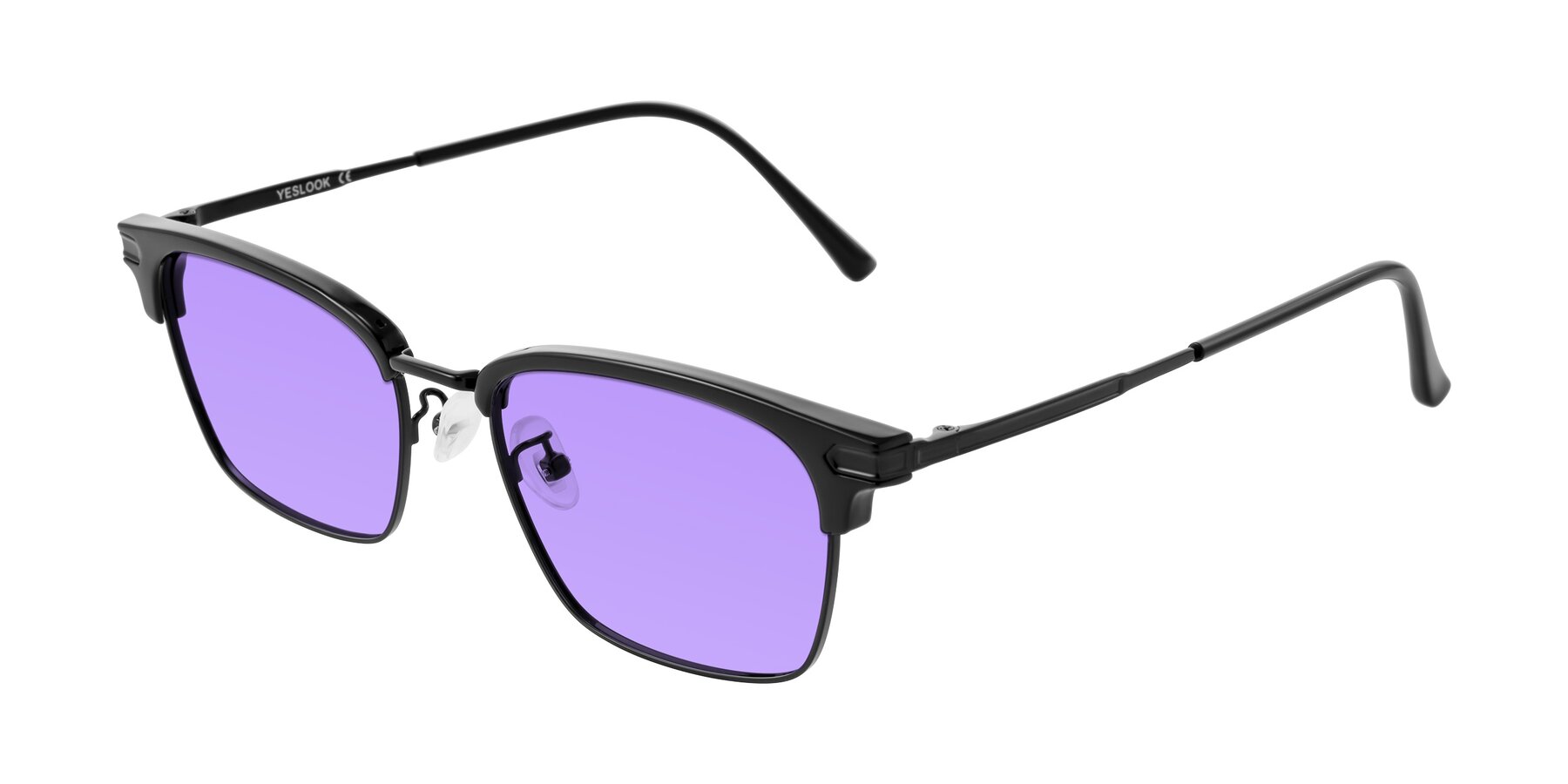 Angle of Adsule in Black with Medium Purple Tinted Lenses