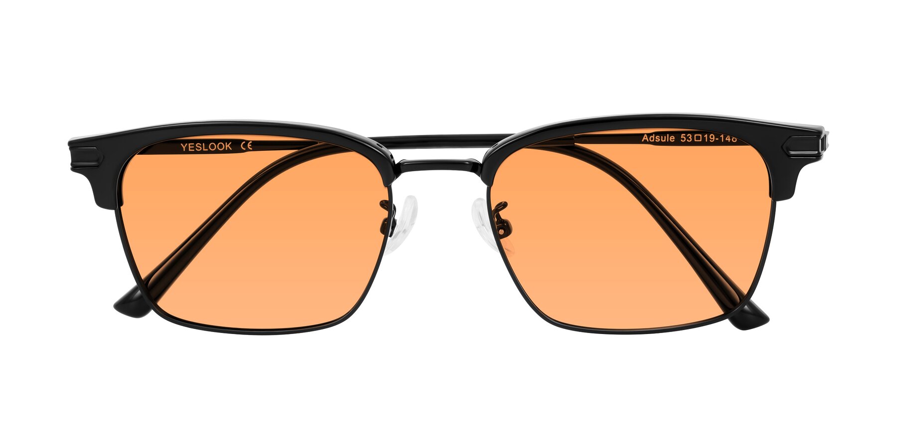 Folded Front of Adsule in Black with Medium Orange Tinted Lenses