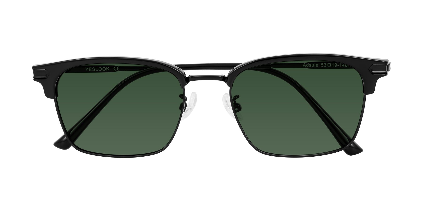 Folded Front of Adsule in Black with Green Tinted Lenses