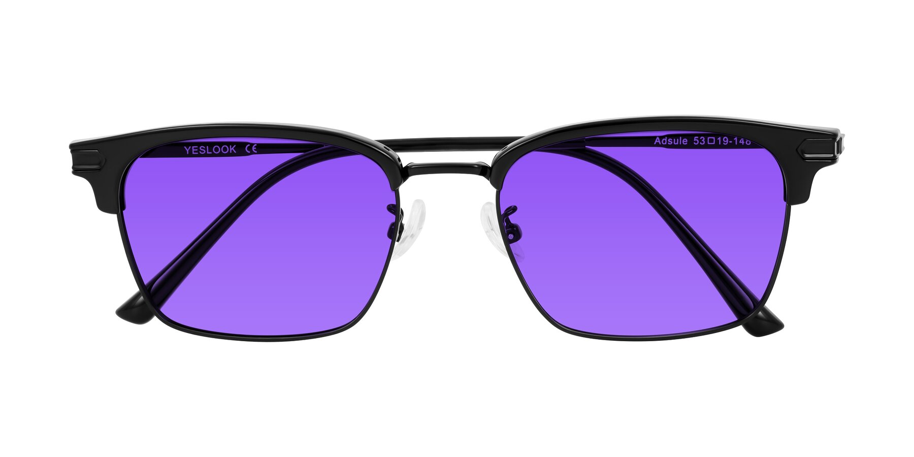 Folded Front of Adsule in Black with Purple Tinted Lenses